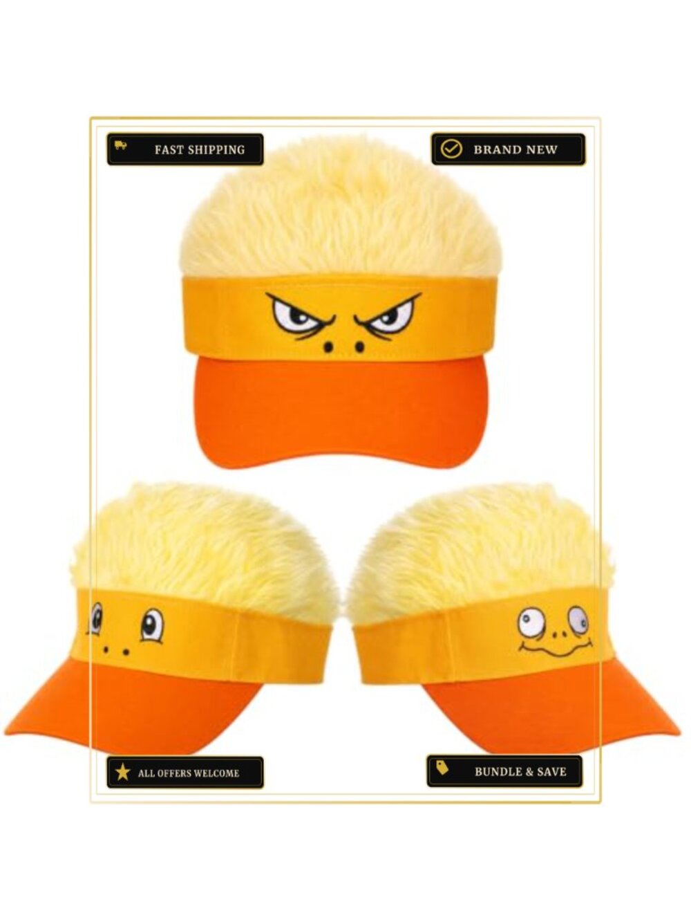 3pc Duck Hat Set with Wig Adjustable Baseball Cap Costume